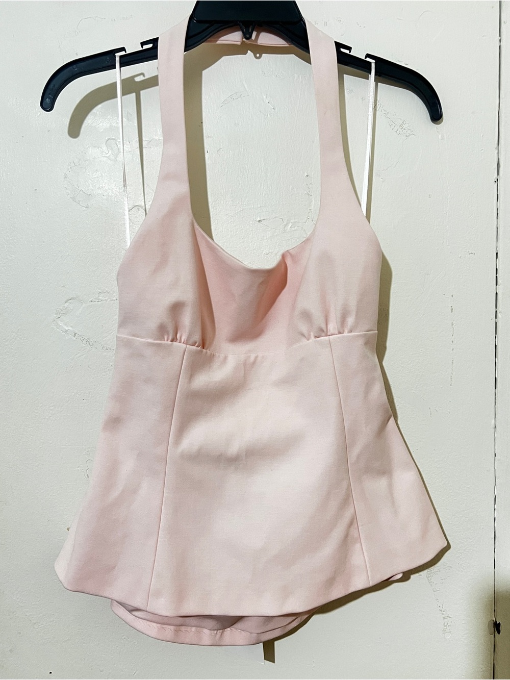 Zara Pink Satin Halter Bow Accent Cropped Blouse Sleeveless Size M